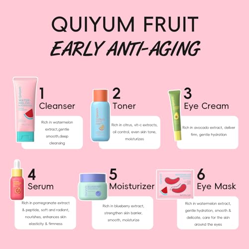 QUIYUM Early Anti-Aging Skincare Set, for Light Mature Skin, 6-Piece