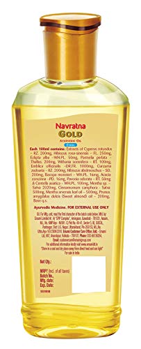 Navratna Gold Ayurvedic Hair Oil | with 24K Gold & 9 Ayurvedic Herbs | Lightweight, Non-Greasy & Fast-Absorbing | Relaxing Head Massage Oil | Deeply Nourishes Hair | 6.76 Fl Oz (200ml)