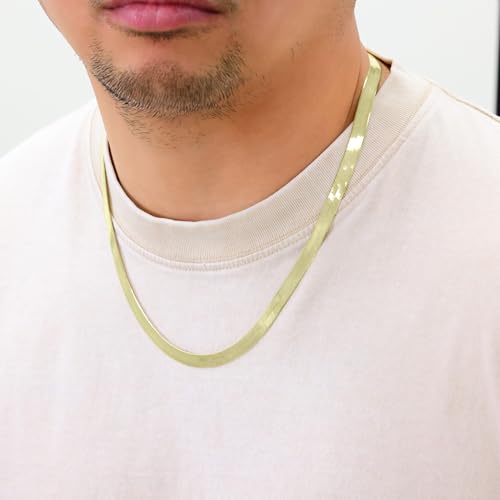 Nuragold 10k Real Yellow Gold Herringbone 7mm Chain Flexible Necklace - 18"