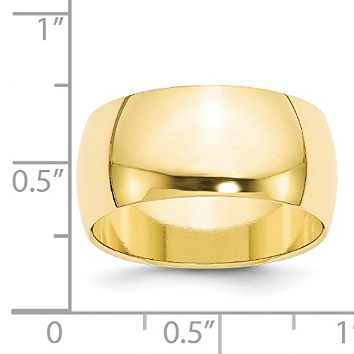 10k Yellow Gold Wedding Band Ring for Men or Women Solid 10mm Half Round Comfort Fit Classic Polished Finish Unisex Plain Commitment Anniversary or Renewal Engravable Wide Gold Ring Stackable