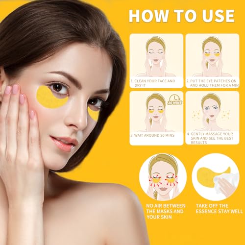 Qyiywim Under Eye Patches 70PCS, 24K Gold Eye Patches for Puffy Eyes Treatment, Under Eye Masks for Dark Circles and Puffiness, Non-Irritating Eye Mask Skincare, Eyes Bags Treatment, Eye Gel Pads