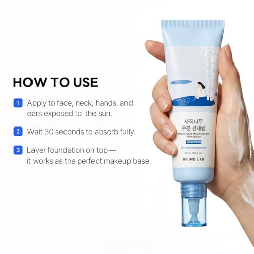 ROUND LAB Birch Juice Moisturizing Sun Serum SPF 50, 1.69 Fl Oz
