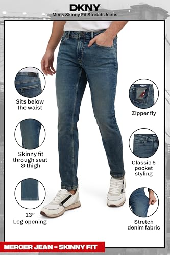 DKNY Mercer Men's Skinny Jeans - Premium Stretch Denim Pants with Classic 5 Pocket Design | Skinny Fit Stretch Jeans for Men
