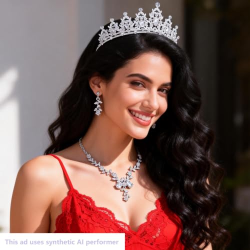 Kamirola Silver Tiaras and Crowns for Women,Tiaras Earrings Necklace