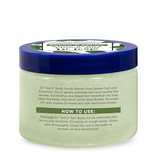 Dr Teal's Pure Epsom Salt Body Scrub, Relax & Relief with Eucalyptus & Spearmint Essential Oils, 16 oz (Pack of 3)