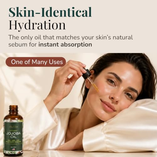 Organic Jojoba Oil, 100% Pure Cold-Pressed for Face, Skin & Hair, 4 Oz
