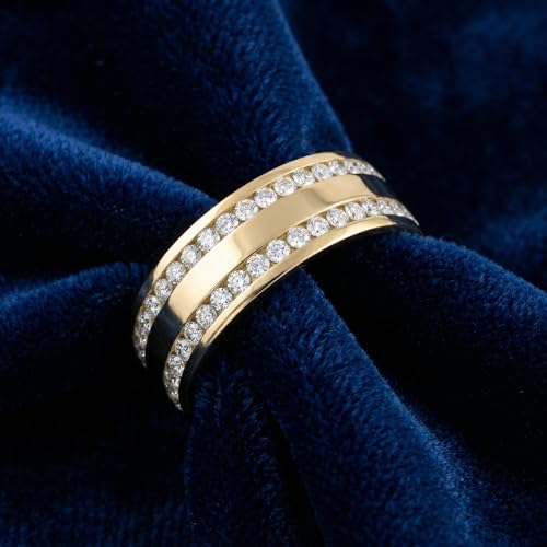 P3 POMPEII3 Pompeii Mens 1 3/8Ct Diamond Eternity Ring 10k Yellow Gold Double Row High Polished - Size 12