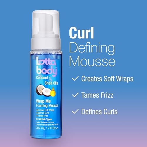 Lottabody Wrap Me Foaming Mousse with Coconut & Shea Oils, Lightweight Moisture-Rich Curl-Defining & Frizz-Control Styling Mousse for Natural Curly, Coily & Relaxed Hair, 7 oz