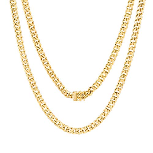 Nuragold 10k Real Yellow Gold Miami Cuban Link 5mm Chain Italian Necklace - 24"