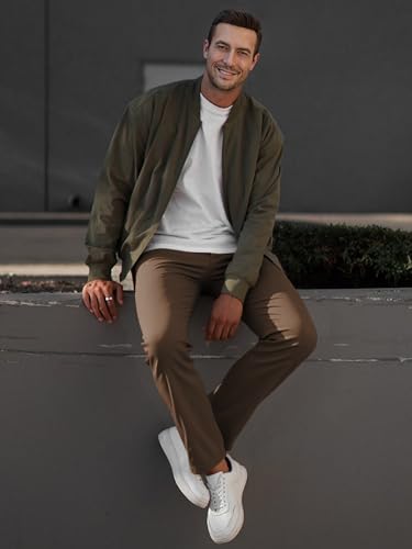 JMIERR Men's Stretch Chino Pants Business Casual Essentials Elastic Waist Classic Fit Tapered Cotton Twill Work Athletic Golf Dress Chocolate Brown Trousers, M, Coffee