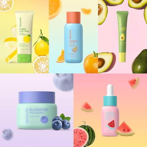 QUIYUM Fruit Skincare Set for Teen Girl, 5 Daily Routine Beauty Skin Care