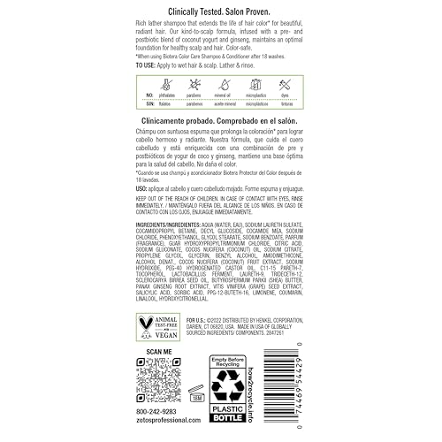 Biotera Color Care Shampoo for Color-Treated Hair - Protects & Extends Vibrancy with Coconut & Grapeseed Extract, Enhances Shine & Softness, Color-Safe, Vegan, 15.2 Fl Oz