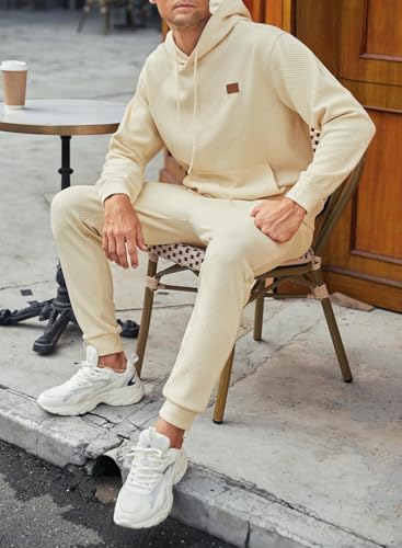 JMIERR Mens Tracksuits 2 Piece Sweatpants Set Airport Outfits Long Sleeve Hoodie Sweatshirt & Joggers Sweatpants, Fall Tracksuit Sweatsuits Matching Lounge Sets, X-Large, Beige