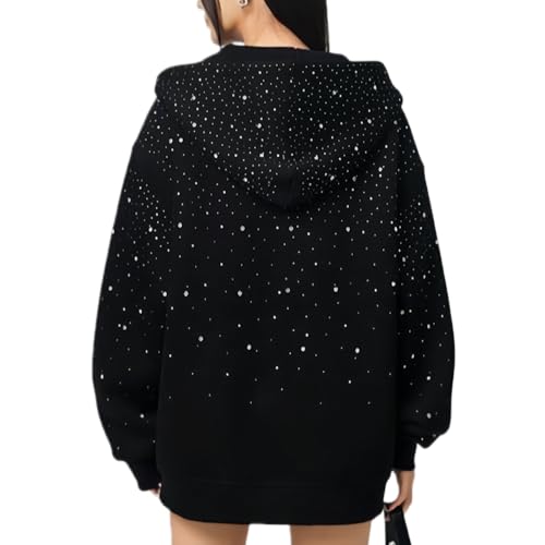 clyinsna Goth Y2K Rhinestone Hoodie for Women Men Oversized Diamond Hoodie Luxury Bedazzled Streetwear Pullover (Black,X-Large)