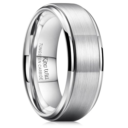 King Will Men Silver Tungsten Wedding Band 8mm Size 10.5