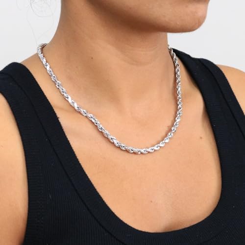 Nuragold 10K Real White Gold Rope Chain Diamond Cut Necklace (1.5mm-7mm) - 26",5mm