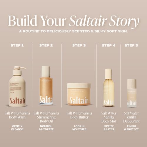Saltair Shimmering Body Oil – Scented Dry Oil Moisturizer with Light-Reflecting Pearl Pigments – Moisturizing Glow for All Skin Types – Salt Water Vanilla, 4oz