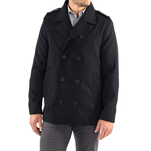 Alpine Swiss Jake Mens Wool Pea Coat Double Breasted Jacket Black XL