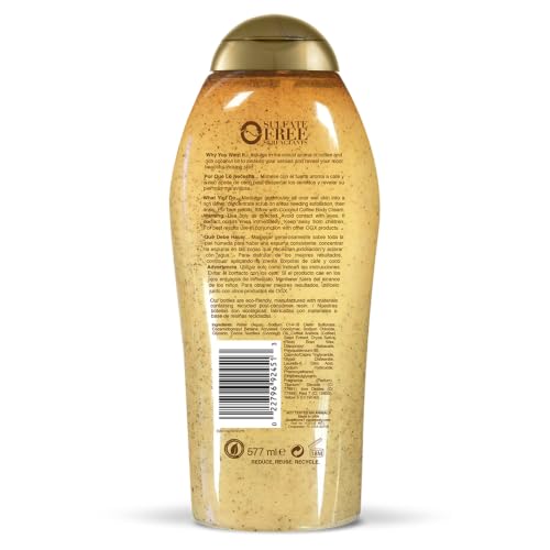 OGX Smoothing + Coconut Coffee Exfoliating Daily Body Scrub with Arabica Coffee & Coconut Oil, Hydrating & Moisturizing Body Wash for Dry Skin, Paraben-Free with Sulfate-Free Surfactants, 19.5 Fl Oz