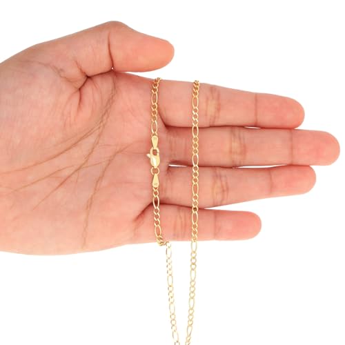 Nuragold 14k Real Yellow Gold Figaro Link 2.75mm Chain Necklace (16"-30") - 24"