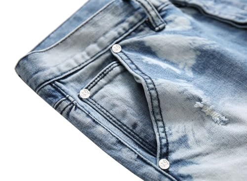 HENGAO Mens Ripped Skinny Slim Fit Stretch Jeans, Fashion Distressed Destroyed Comfort Straight Leg Denim Pants, 1161 Light Blue, 44