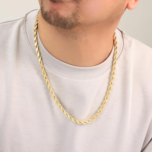 Nuragold 14k Real Yellow Gold Rope Chain Diamond Cut Mens Necklace - 7mm - 24"