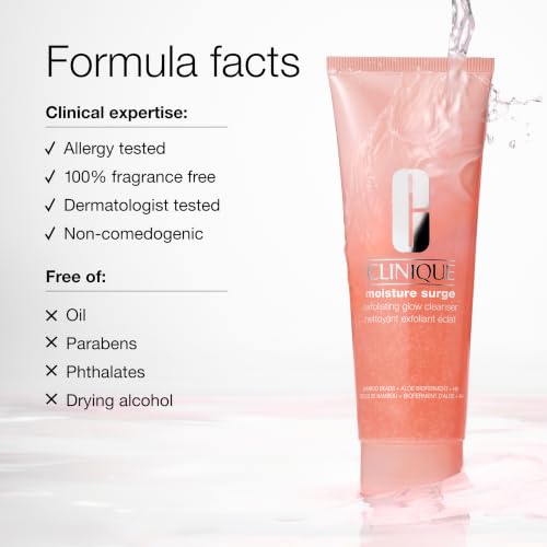 Clinique Moisture Surge Exfoliating Glow Cleanser with Aloe Bioferment and Hyaluronic Acid | Gentle Face Wash with Bamboo Beads for Smooth, Radiant Skin, 4.2 Fl Oz
