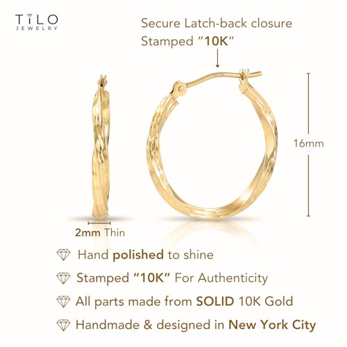 10K Yellow Gold Diamond-Cut Twisted Round Hoop Earrings (16MM (0.65 INCH))
