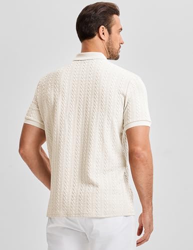 JMIERR Polo Shirts for Men Classic Fit Casual Ribbed Button Down Shirt Quiet Luxury Clothes Casual Collared Shirt, US43(L), Apricot