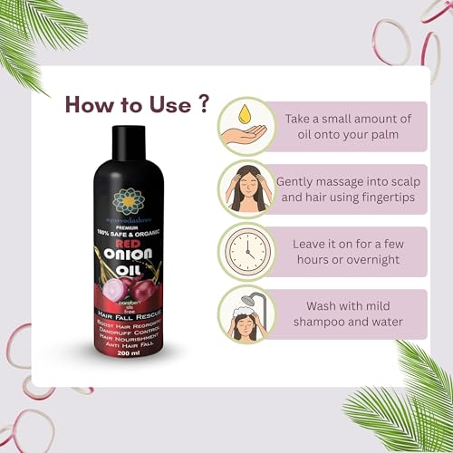 AYURVEDASHREE Hair Treatment Oil with Red Onion, Oil blends of Black Seed, Pure Argan, Sandalwood & Rose - 200 Ml/6.7 fl oz