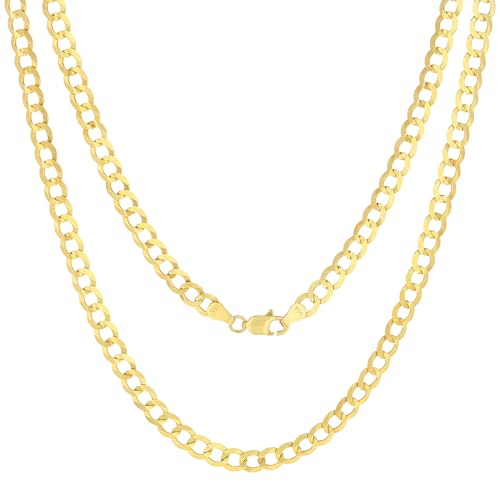 Nuragold 14k Real Yellow Gold Cuban Curb Solid Link Chain Necklace - 5mm - 22"
