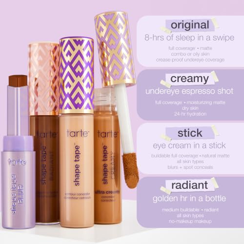 tarte shape tape creamy concealer – Full Coverage Makeup with Built-In Eye Cream, 24HR Hydrating Natural Moisturizing Matte Finish for Redness & Fine Lines, Vegan & Cruelty-Free, travel size, 16N