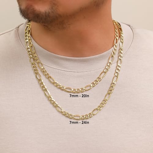 Nuragold 10k Real Yellow Gold Figaro Link 7mm Chain Necklace (16"-30") - 18"