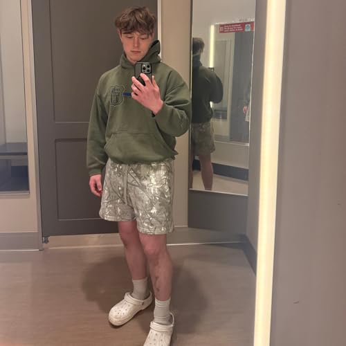 BOOMLEMON Mens Mesh Graphic Print Shorts Fashion Designer Workout Shorts Retro Casual Cool Streetwear Short Pants(Tree Camo Grey M)