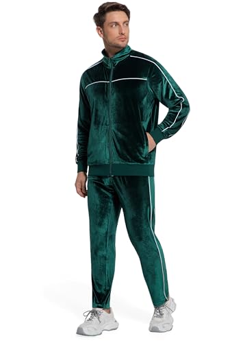 BASICDOT Mens Velour Tracksuit 2 Piece Set Jogging Suit Full Zip Sweatsuit Outfit with Track Suit Jacket and Pants 51340-XXL