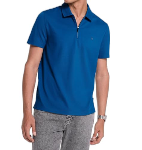 Michael Kors Men's Sleek Pique Short Sleeve Zip Polo, River Blue, M