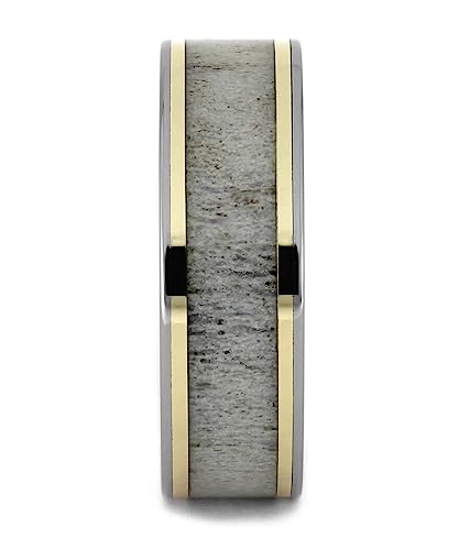 The Men's Jewelry Store (Unisex Jewelry) Deer Antler, 14k Yellow Gold 7mm Titanium Comfort-Fit Ring Size 11.5