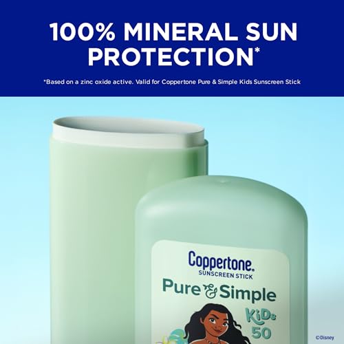 Coppertone Pure and Simple Kids Mineral Sunscreen Stick SPF 50, 0.49 OZ