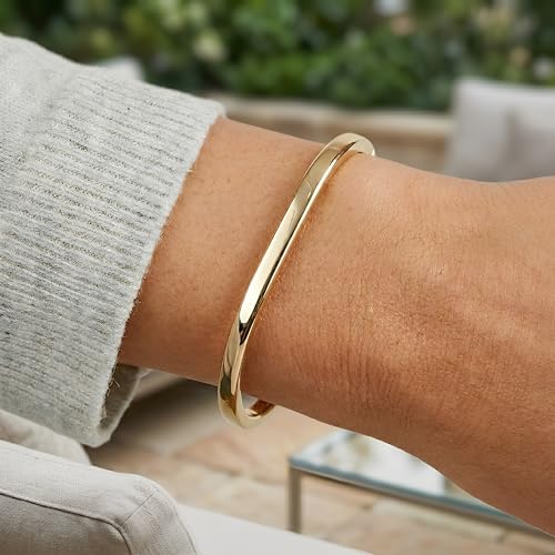 Floreo Italian 14k Yellow Gold 2.5mm Stackable Flat Bangle Bracelet, 7.5 Inch