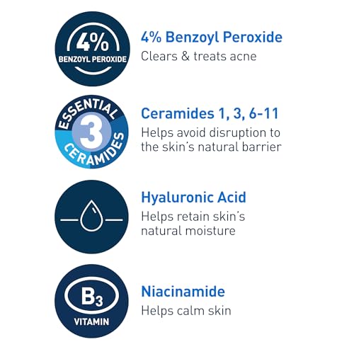 CeraVe Foaming Acne Cream Cleanser, Face Wash with 4% Benzoyl Peroxide, 5oz