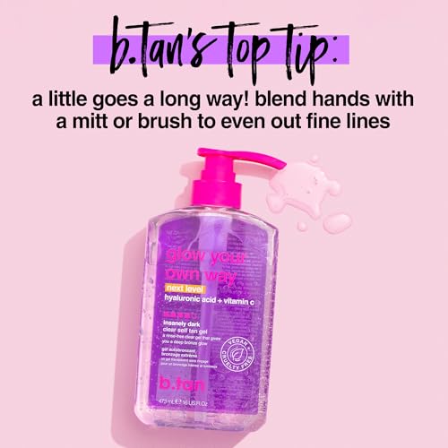 b.tan Insanely Dark Clear Self Tan Gel | Glow Your Own Way Next Level - Best, Transfer-Resistant Sunless Tanning Lotion, Ultra Quick Bronze, No Fake Tanner Smell, 16 Fl Oz