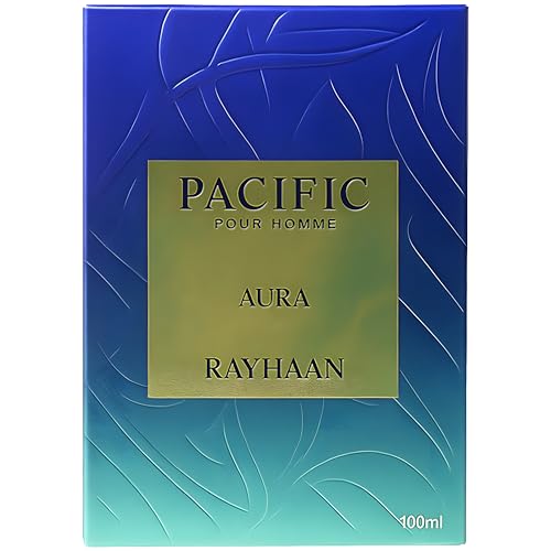 Rayhaan Pacific Aura - Citrus, Aromatic, Mint, Amber, Fresh - Eau de Parfum Spray for Men, 3.4 Ounce / 100 ml