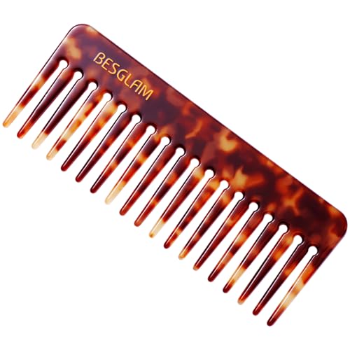 BESGLAM Wide Tooth Comb for Curls & Thick Hair - Large Detangling Comb for Women, 6 Inch Full-hand Length Acetate (Anti-Static), Wet/Dry Use, Reduces Breakage, (Tortoise)