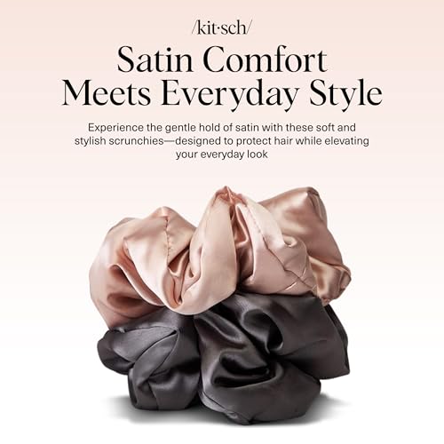Kitsch Pillow Satin Scrunchies for Women -Blush/Charcoal, 2pcs
