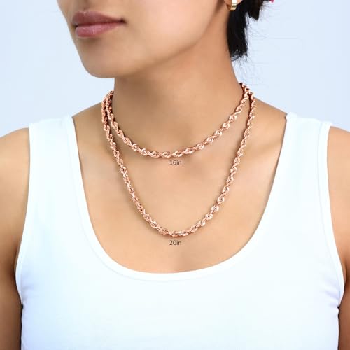 Nuragold 10k Real Rose Gold 6mm Rope Chain Diamond Cut Mens Necklace - 22"