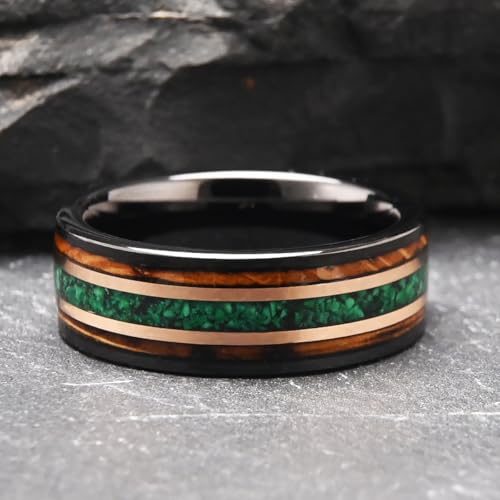 Concept Knight Tungsten Rings for Mens Wedding Band Inlaid Wood＆Green Opal