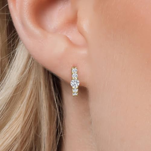 Gem Stone King 10K Yellow Gold Lab Grown Diamond Hoop Earrings for Women