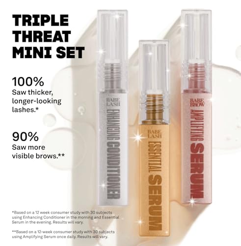 Babe Original Triple Threat Mini Set, Lash & Brow Serums, 3-Pack
