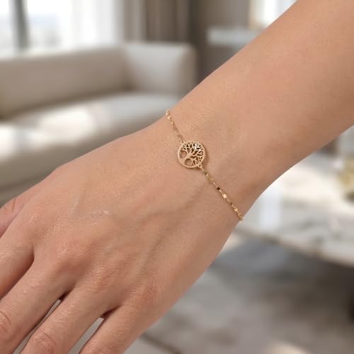 Floreo 14k Yellow Gold 7.9mm Tree of Life Charm Link Bracelet, 7 Inch