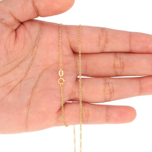 Nuragold 14k Real Yellow Gold Figaro Link 1.2mm Dainty Women Chain Necklace - 22"